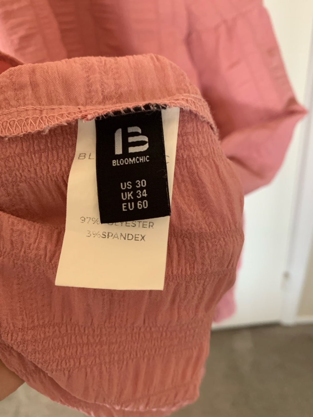 BloomChic Pink Tiered Dress Plus Size 30 Ruched Bodice, Textured, Short Sleeves - Picture 2 of 7